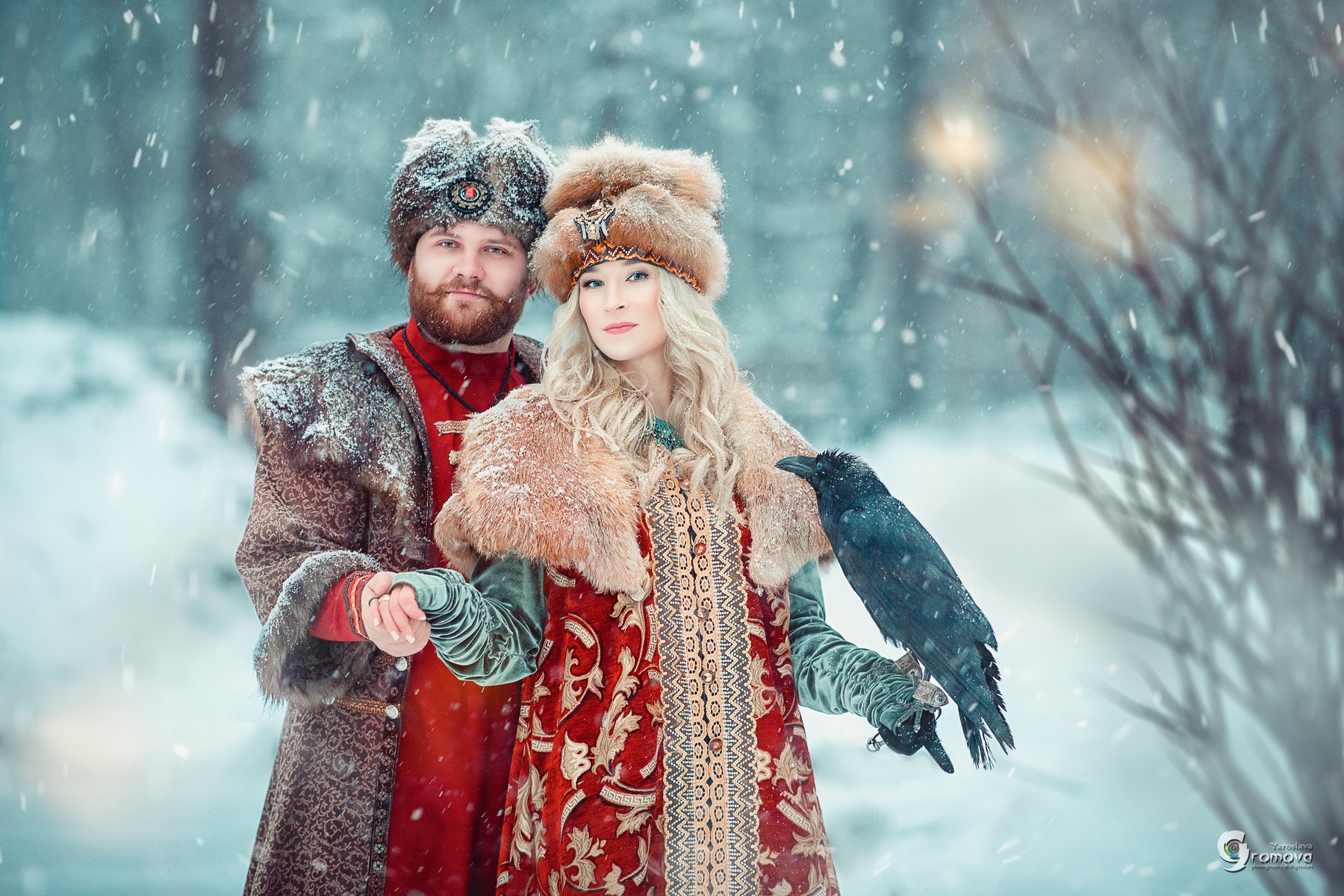 портрет, семья, зима, ворон, князь, княжна, дворяне, снег, сказка, Ярослава Громова