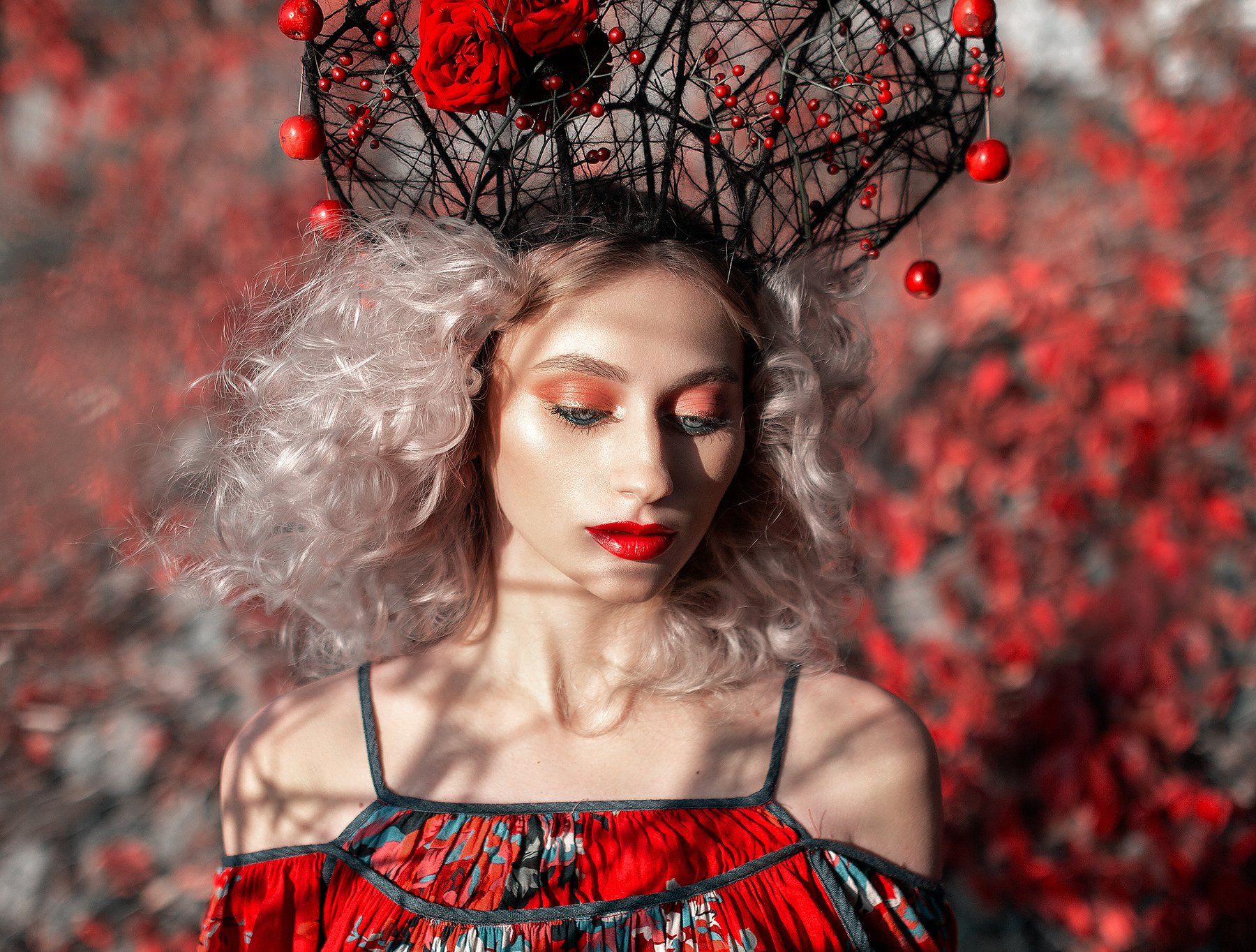 portrait, red, girl, beauty, Магизова Резеда