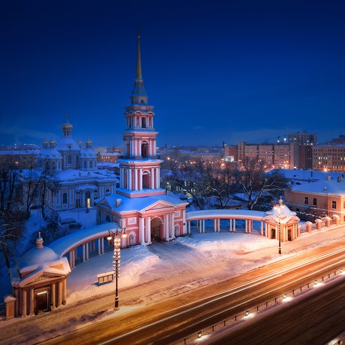 Крыша, церковь, город, пейзаж, выдержка, зима, снег, Санкт-Петербург, Голубев Алексей