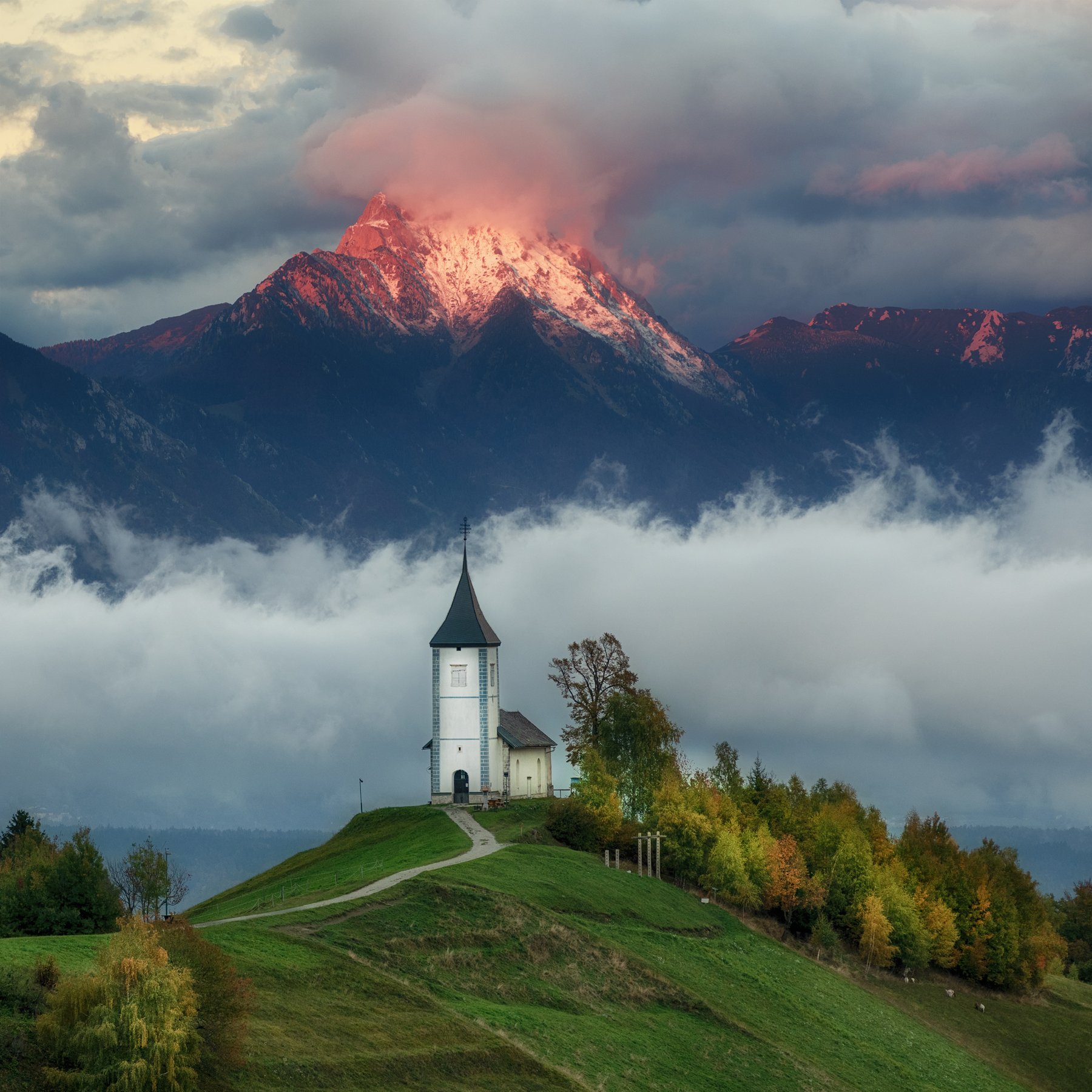 landscape, slovenija, nature, mountains, church, Olga  Wolkova