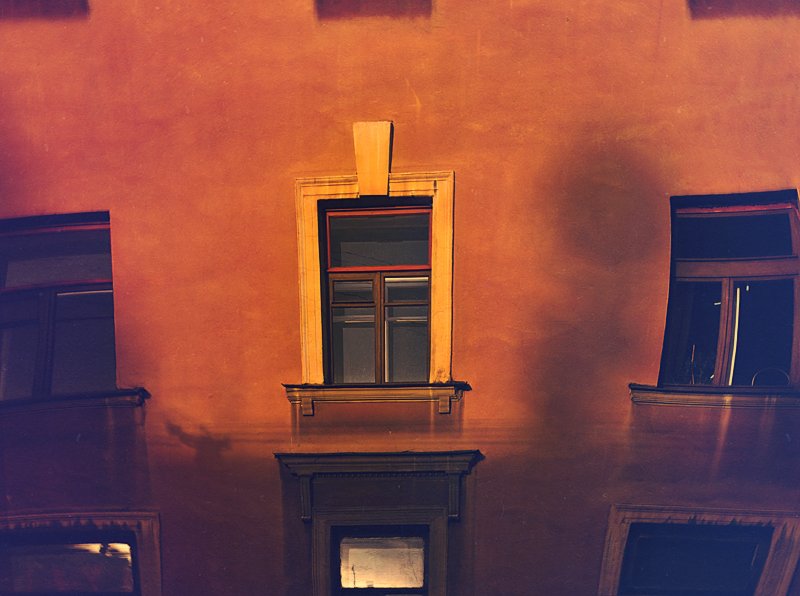 window, swirl, orange, blue, building,, Vladimir Laur