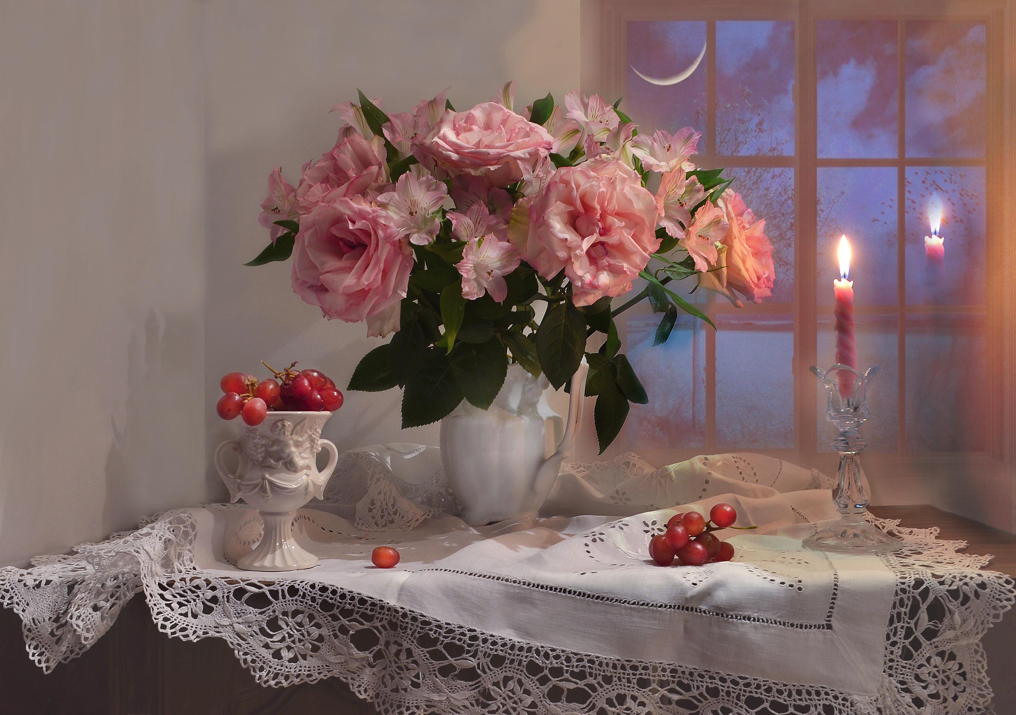 still life,натюрморт,февраль, фото натюрморт, свечи, розы, цветы, подсвечник, настроение, зима,, Колова Валентина