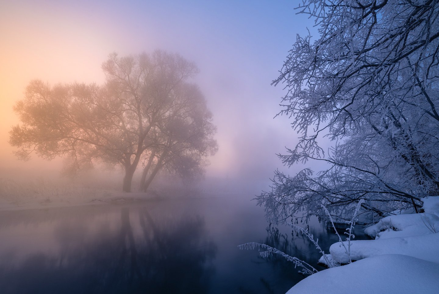 утро, рассвет, природа, туман, река, мороз, зима, пейзаж,, Виталий Левыкин