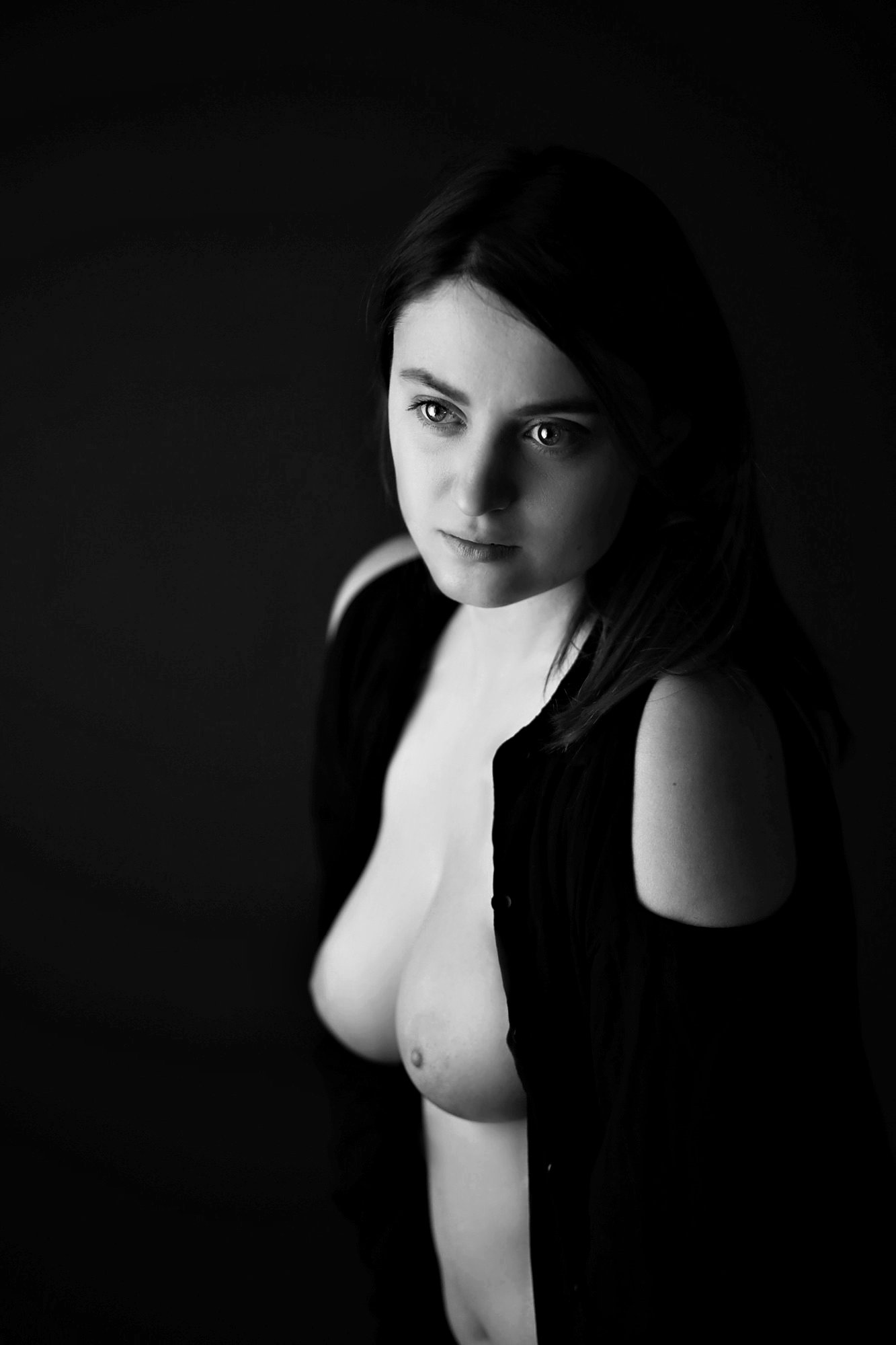 nature, black and white, girl, face, body, boobs, tits, portrait, Elein