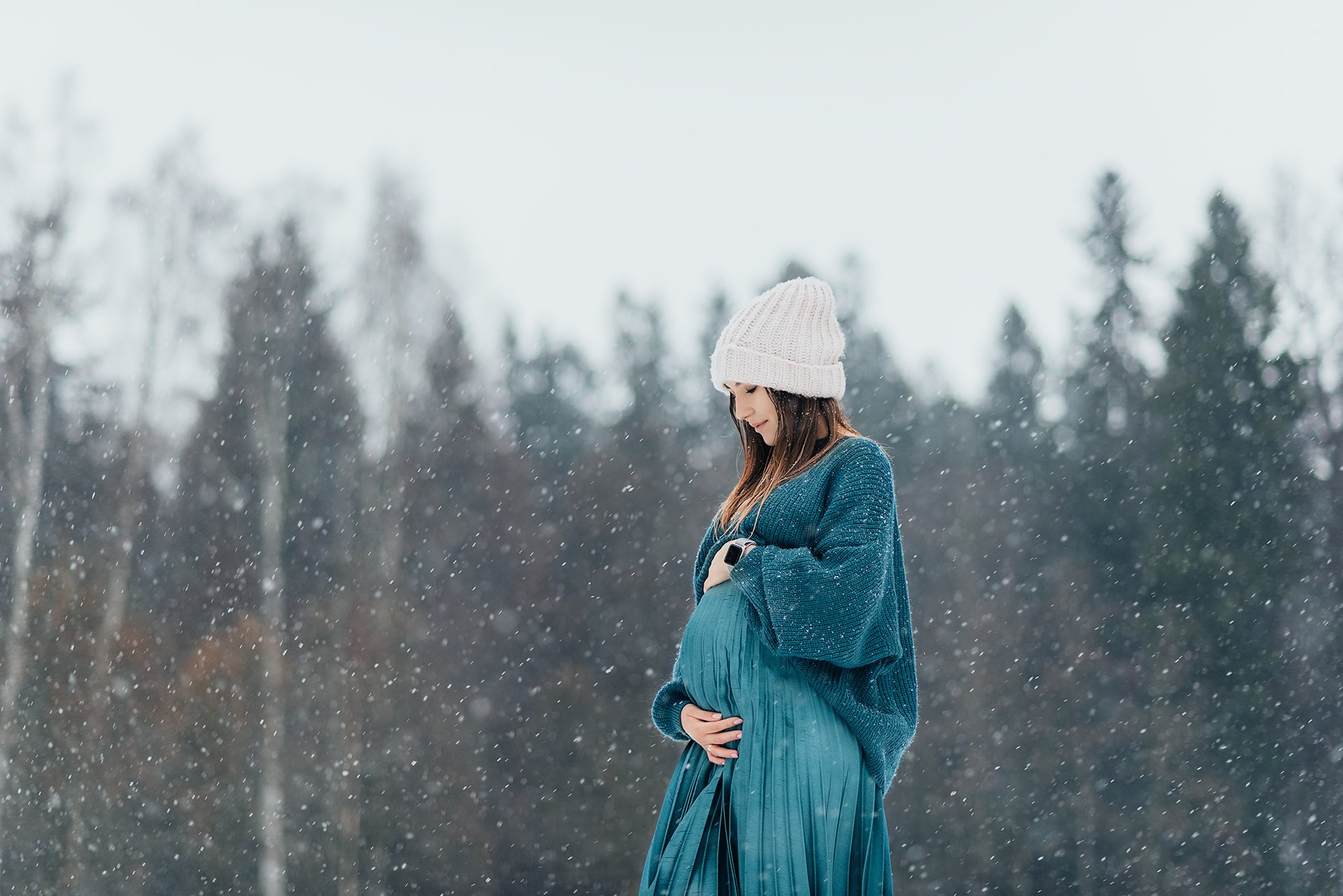 беременная, портрет, девушка, беременность, зима, Максим Лобиков