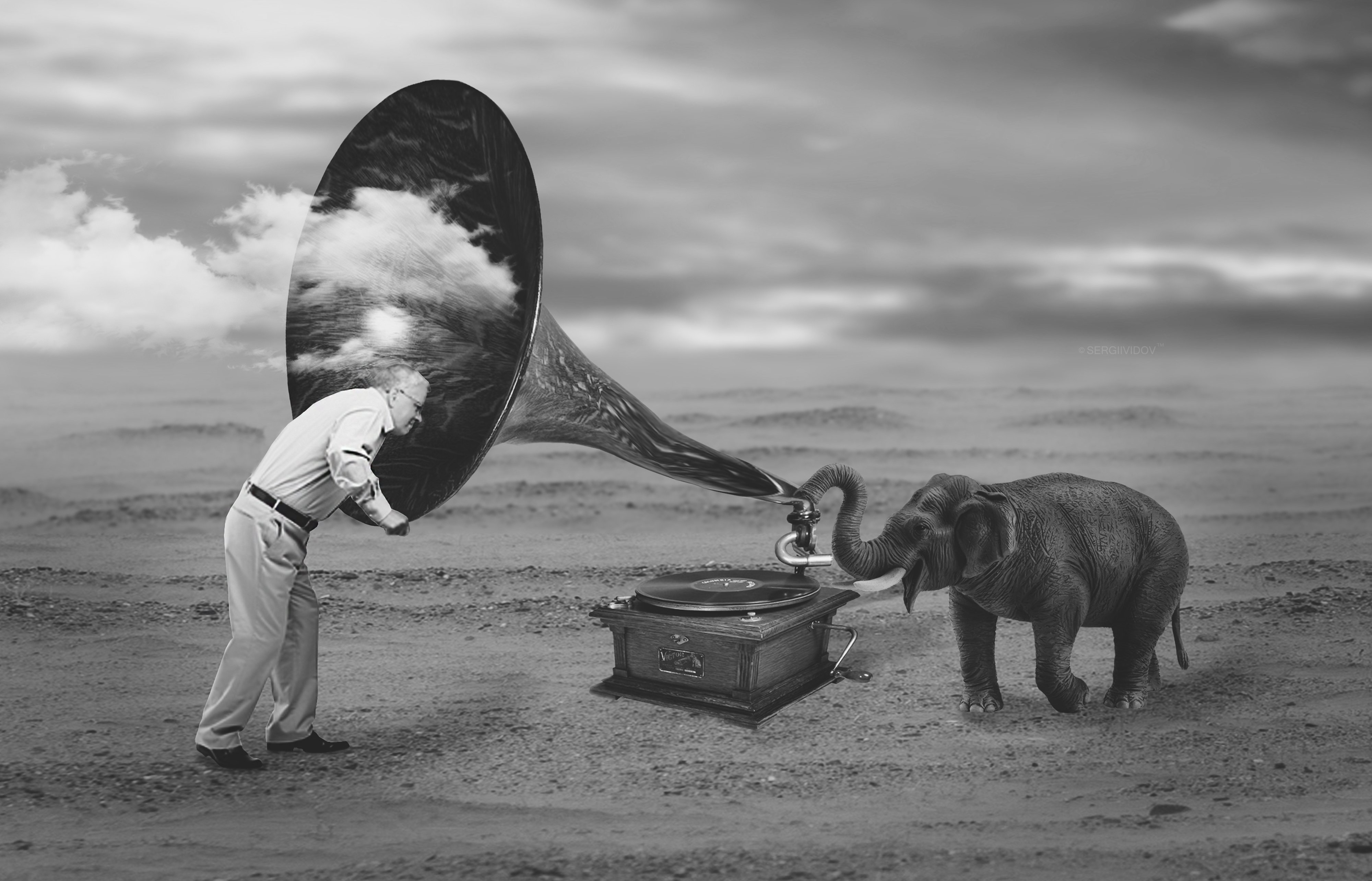 грамафон, старик, слон, Sergii Vidov