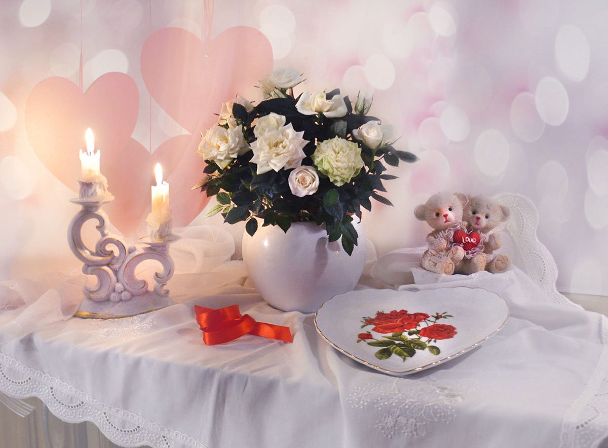 still life,натюрморт,фото атюрморт,праздник, 14 февраля, розы, цветы, свечи, подсвечник, день святого валентина, поздравление, Колова Валентина