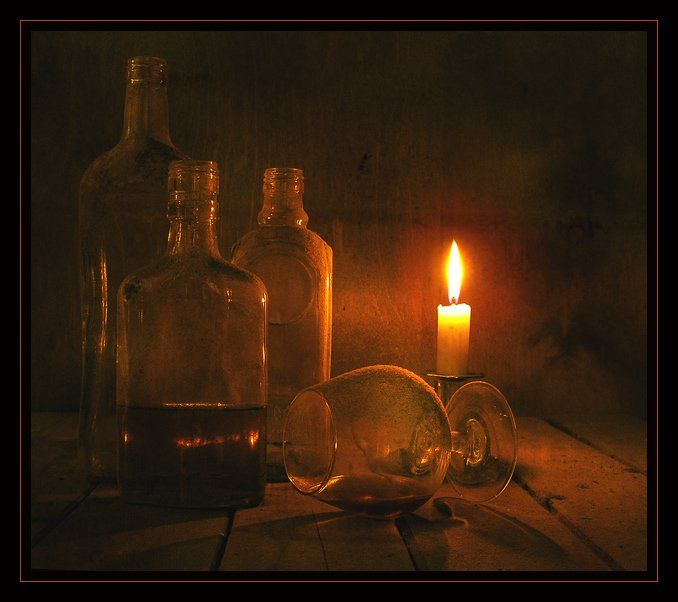 бутылки, бокал, вино, пыль, прошлое, свеча, Ирина