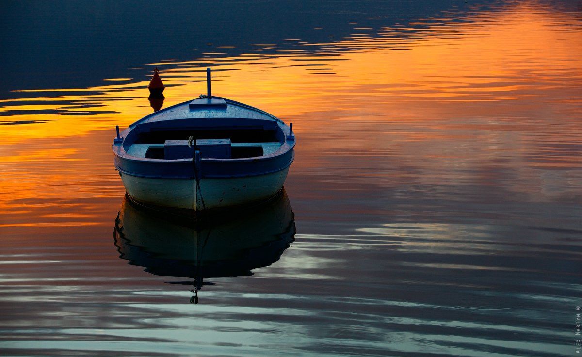 черногория, лодка, отражение, море, небо, краски, Alexander Martynov
