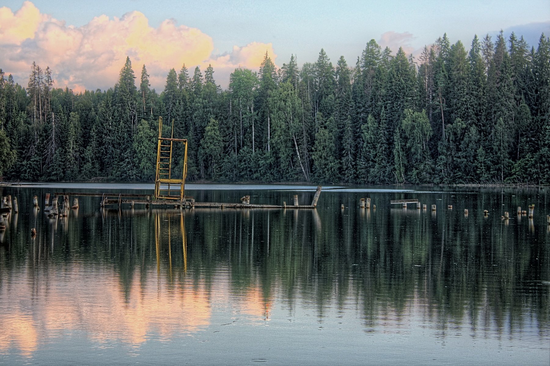 вода, деревья, лес, облака, озеро, отражение, Vladimir Kedrov