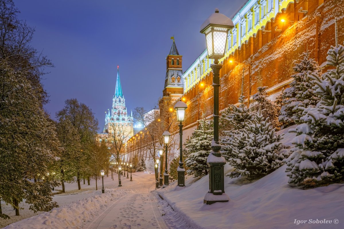 москва, кремль, зима, вечер, moscow, kremlin, winter, evening, Игорь Соболев