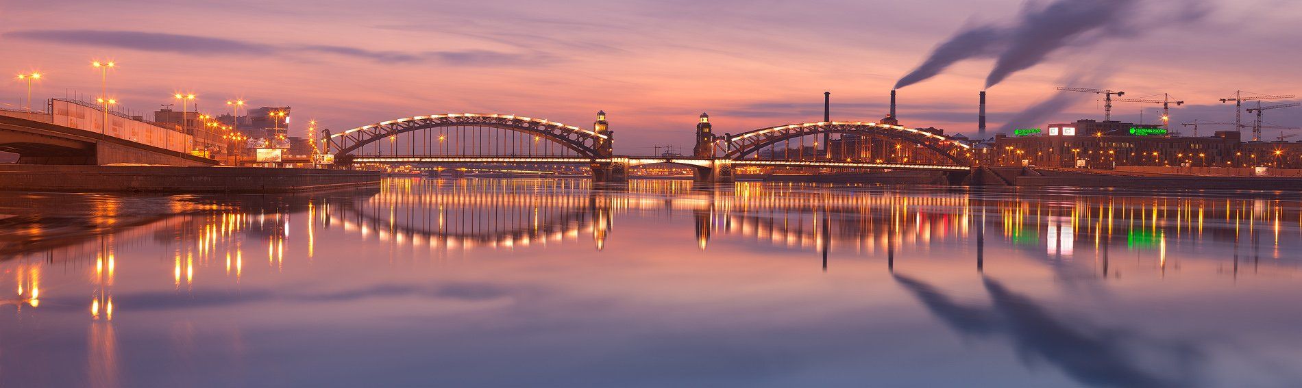 санкт-петербург, закат, река, нева, мост, петра великого, панорама, Сергей Лукс