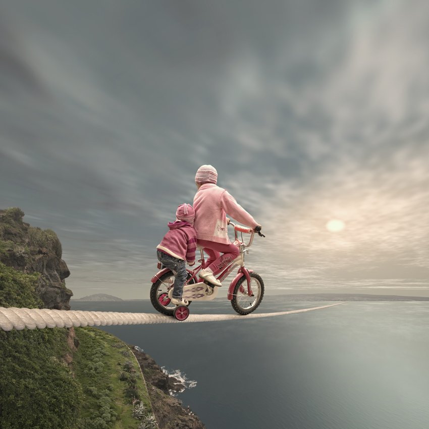 mooring line, coast, cliff, girls, ocean, suns, clouds, travel, bicycle, light, Caras Ionut