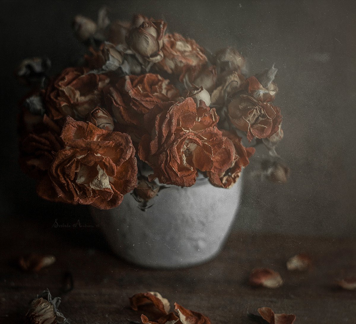 Розы быстро вянут в вазе. Засохшие цветы. Увядший букет. Завядший цветок.