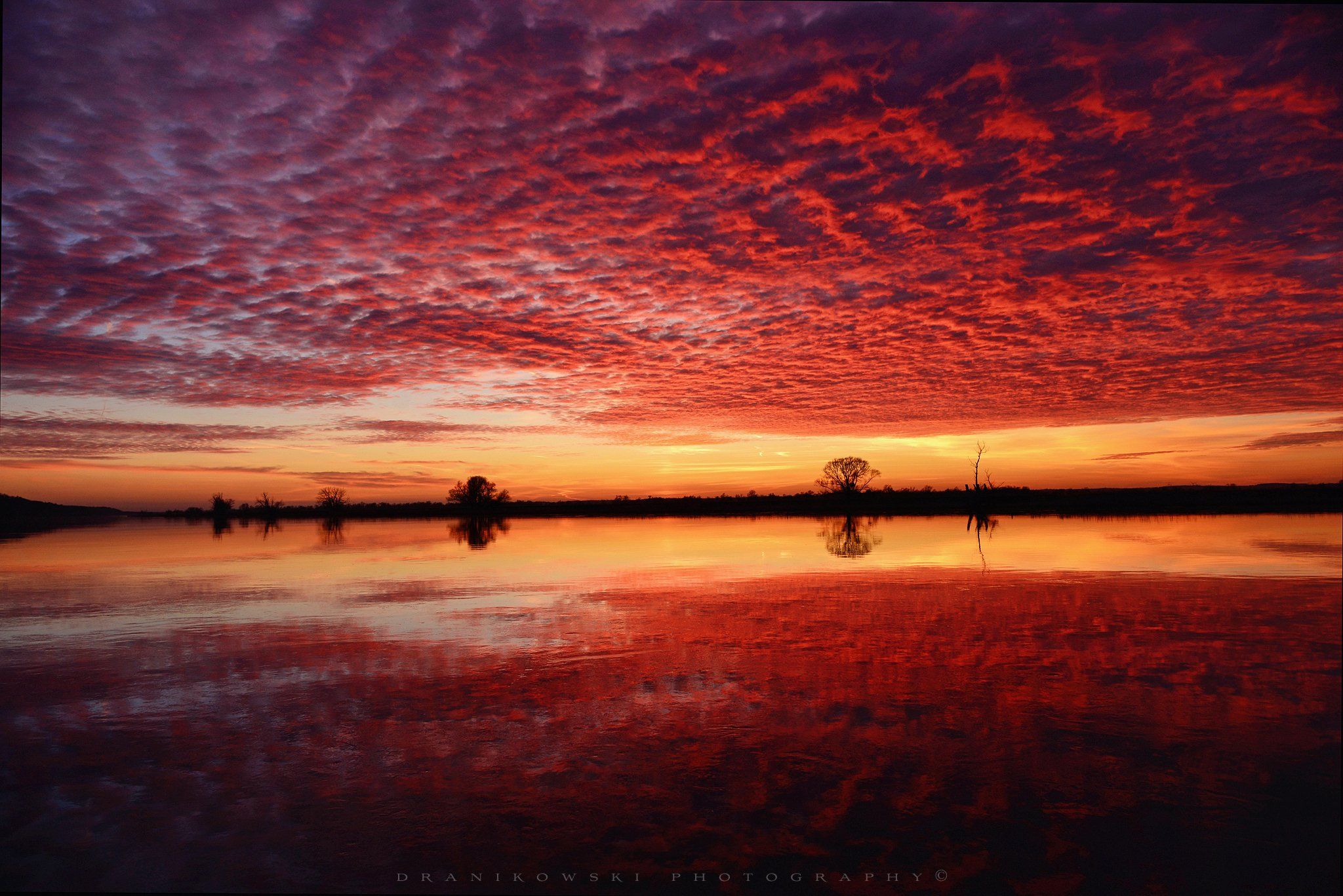 after sunset river odra mirror reflection dranikowski clouds red sky water landscape, Radoslaw Dranikowski