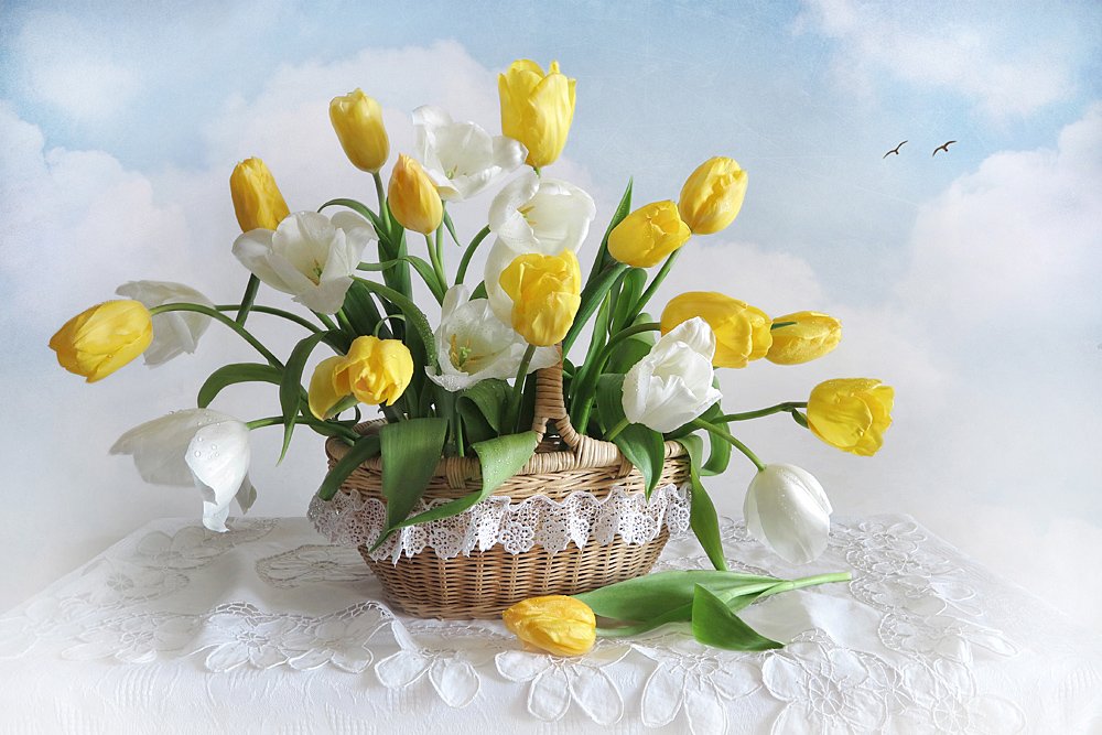 натюрморт,весна,тюльпаны,корзина, Алла Шевченко