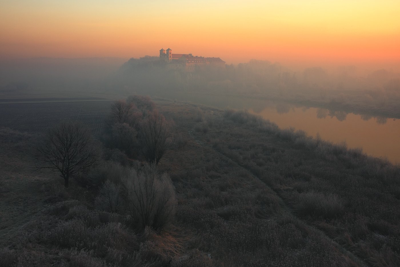 sunrise, morning, mood, light, mist, river, frost, Jacek Lisiewicz