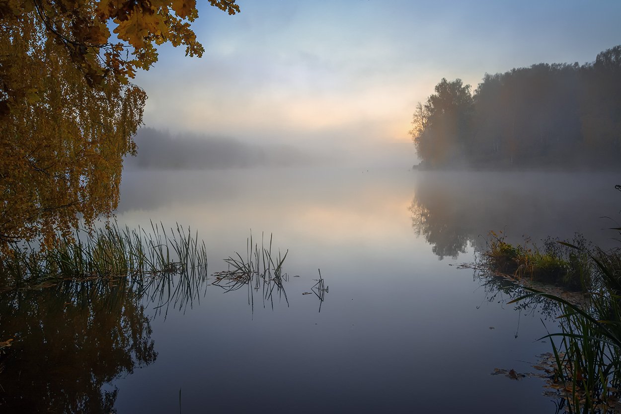 пейзаж,осень,вода,озеро,рассвет,туман, Анатолий Зверев