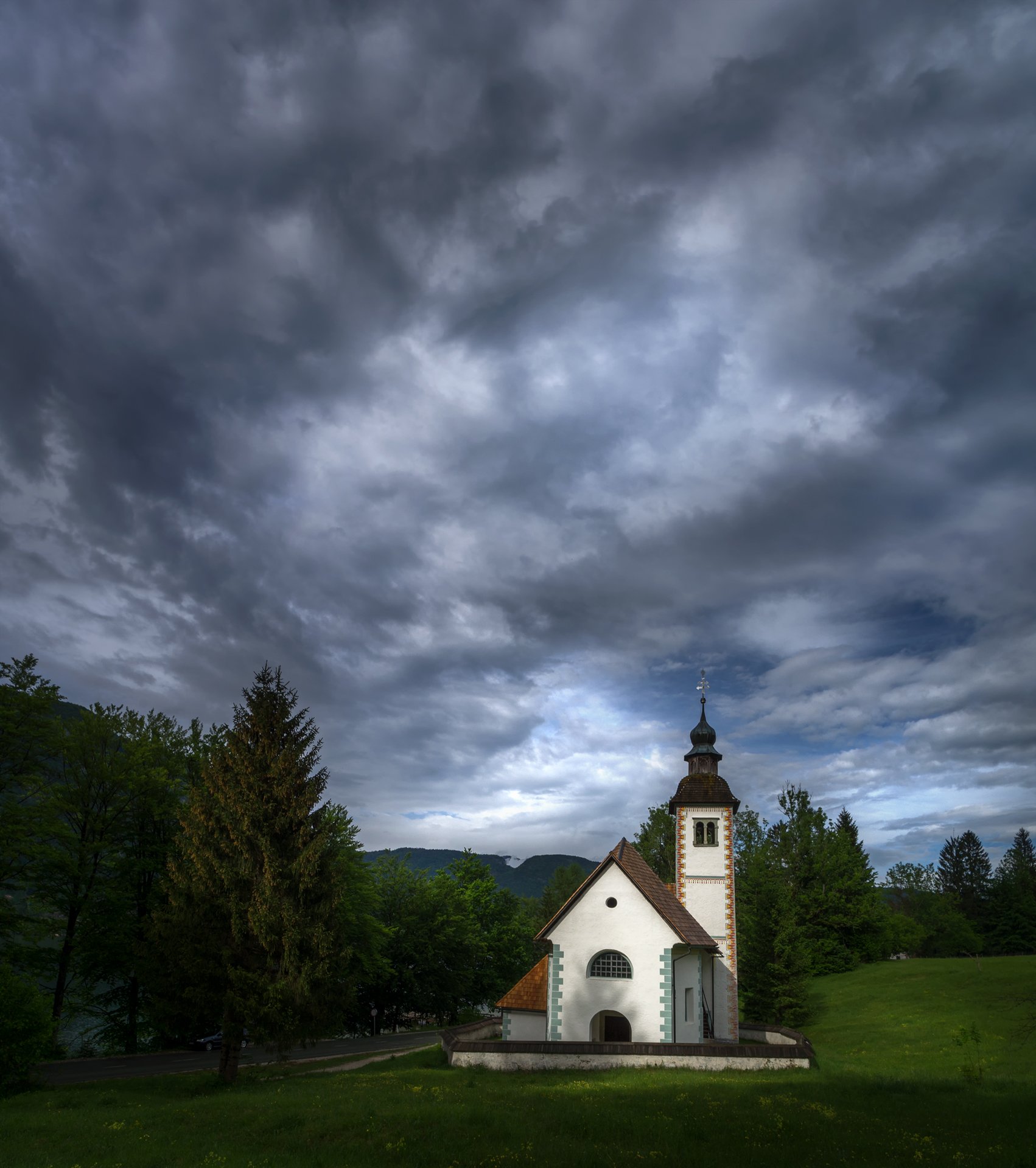 landscape nature scenery chapel church clouds mountain slovenia, Александър Александров