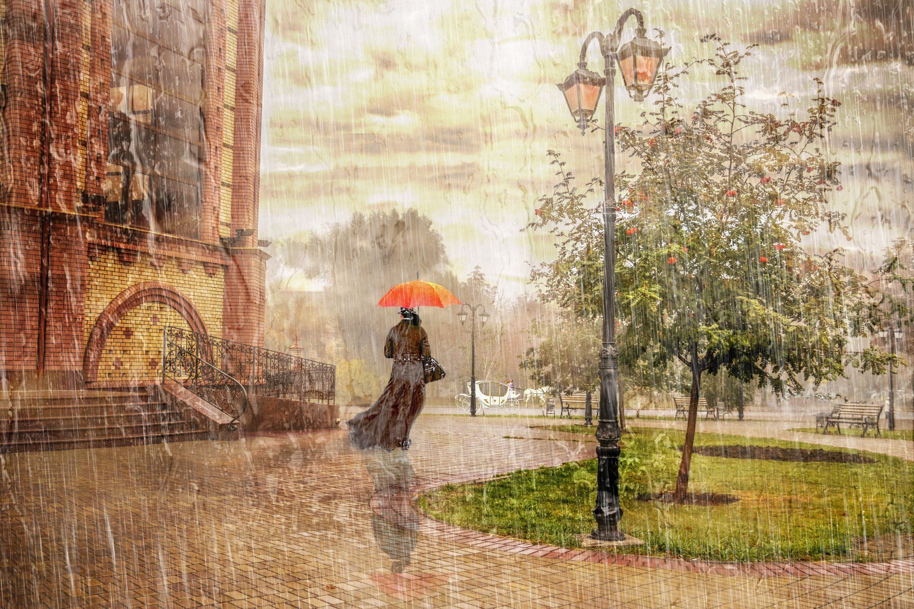 дождь, пейзаж, город, стилизация, Игорь Квочка