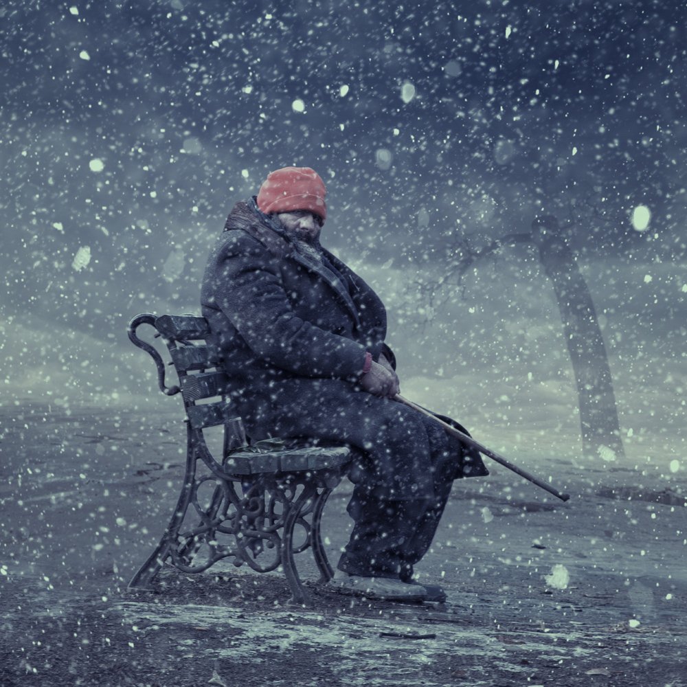 winter, reflection, tree, man, snow, alone, fantasy, Caras Ionut