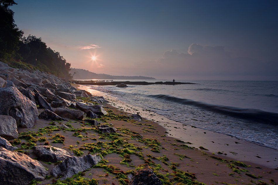 утро июля, восход солнца, черного моря, варна, пляже, Simeon Kolev