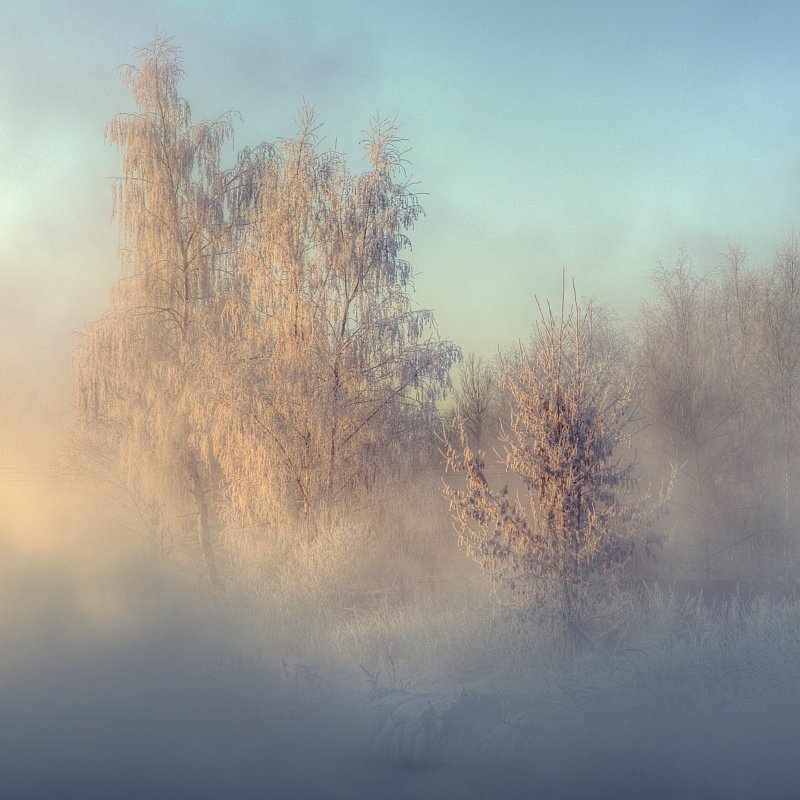 пейзаж, зима, река, пар., Ефимов Александр