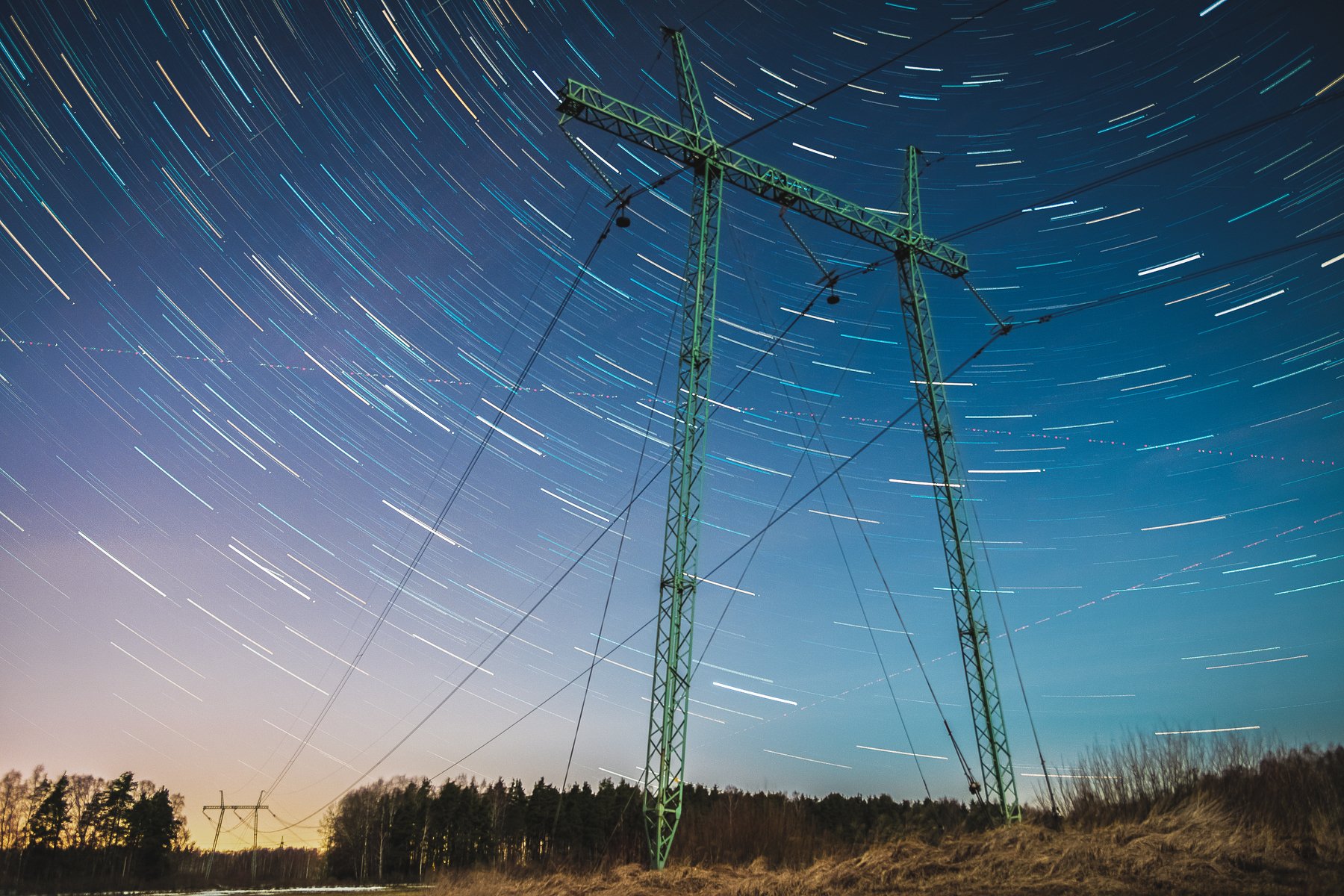 #пейзаж #природа #ночь #лэп #звёзды, Дмитрий Рябцев