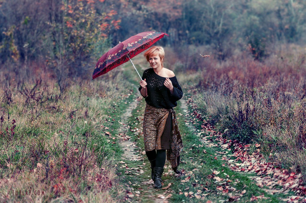 девушка, девушка с зонтиком, осенняя прогулка, Владимир Тузлай