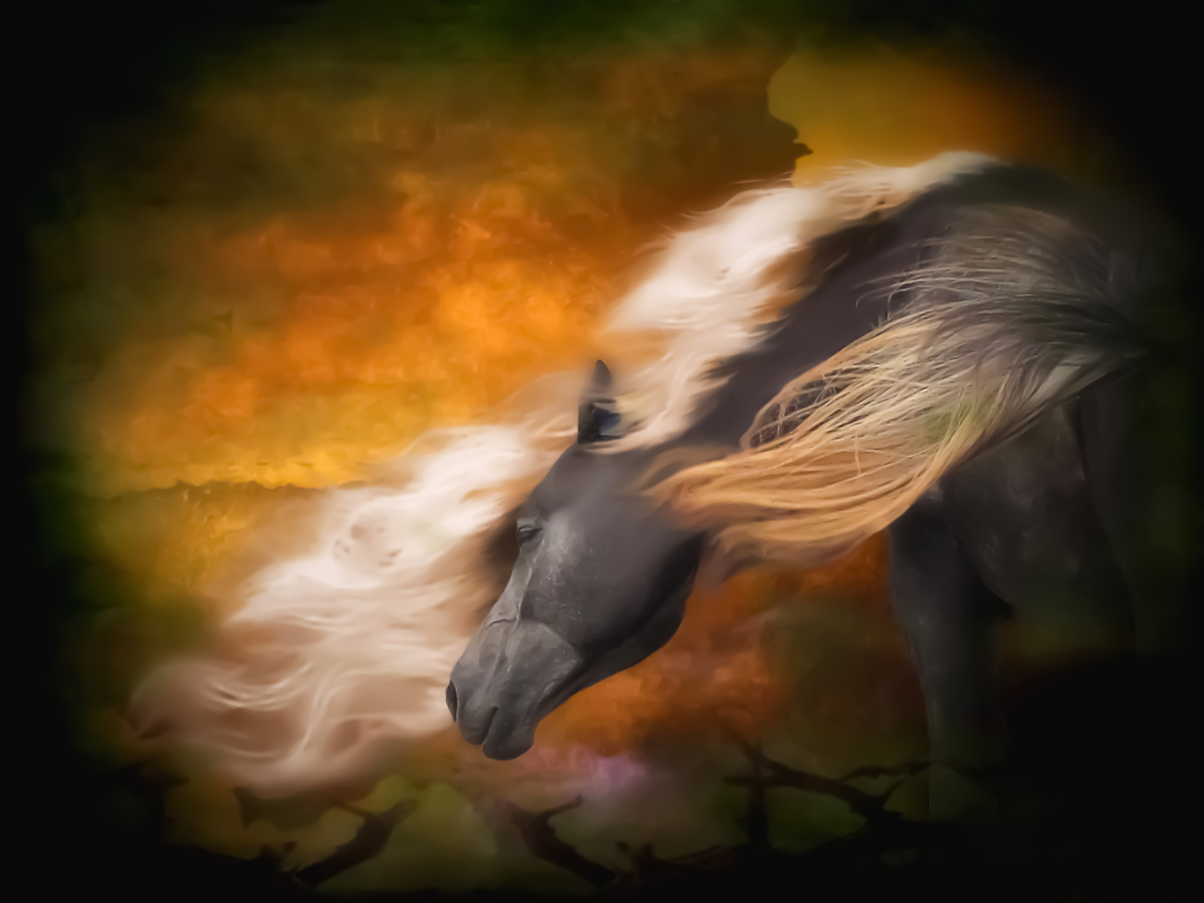 dreams horse, fantasy, fairy tale, illustration, landscape with horse, beautiful colors, fairy tale colors, computer art, Illustration, double exposure, DZINTRA REGINA JANSONE
