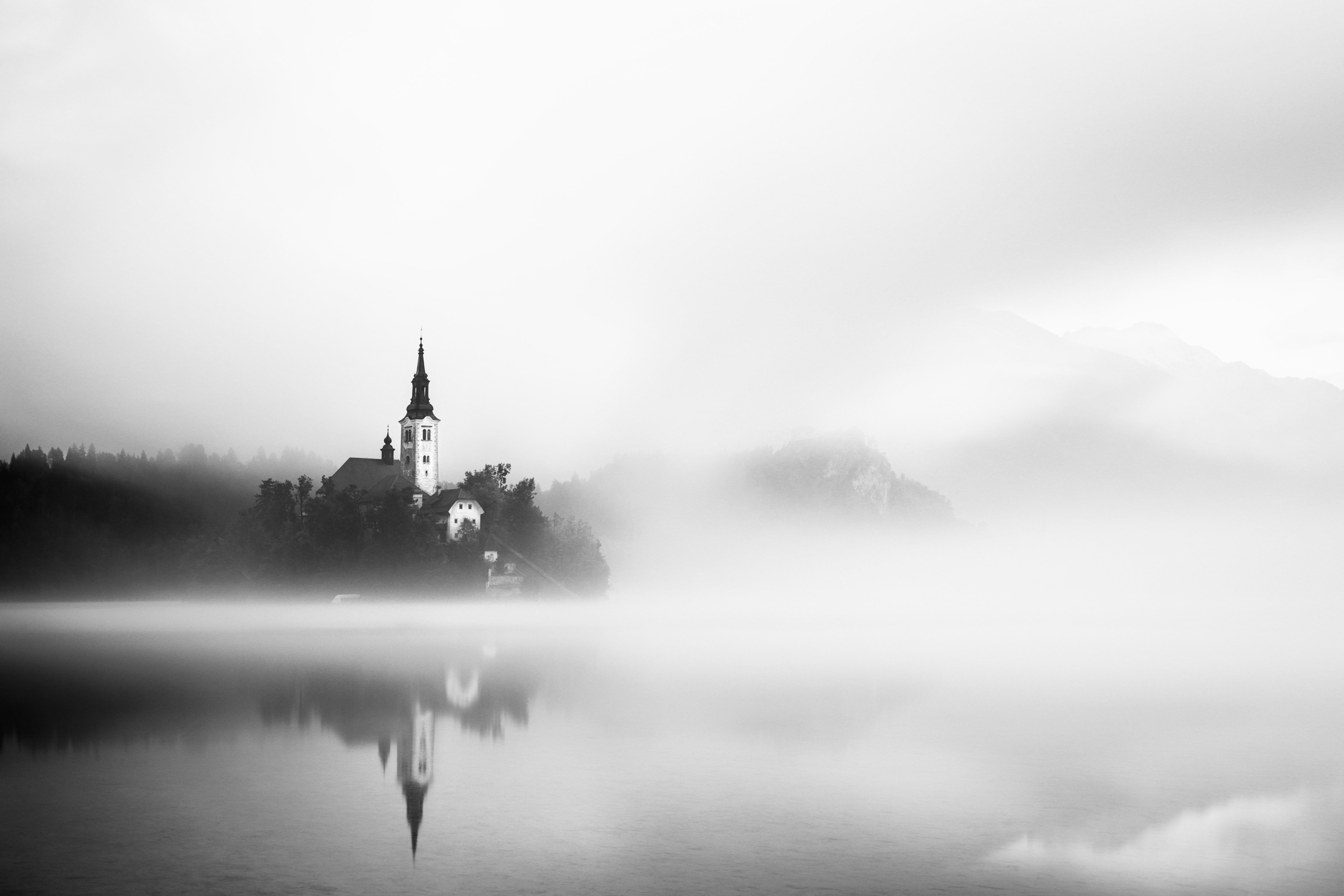 bled, lake, sunrise, morning, church, landscape, Ľuboš Balažovič