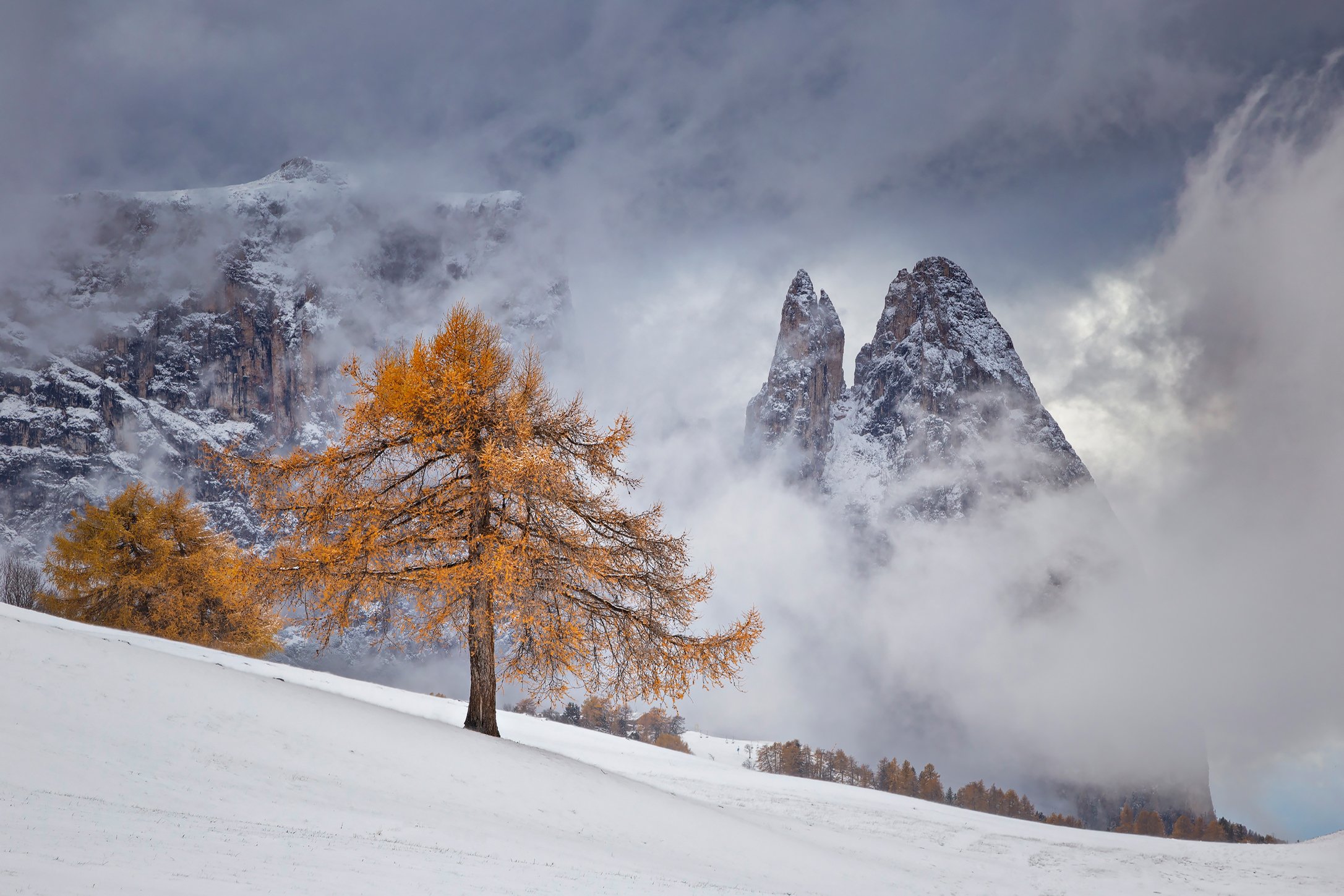 mountains, dolomites, italy, sunset, landscape, nature, travel, autumn, peak, clouds, trees, snow, Lazar Ioan Ovidiu