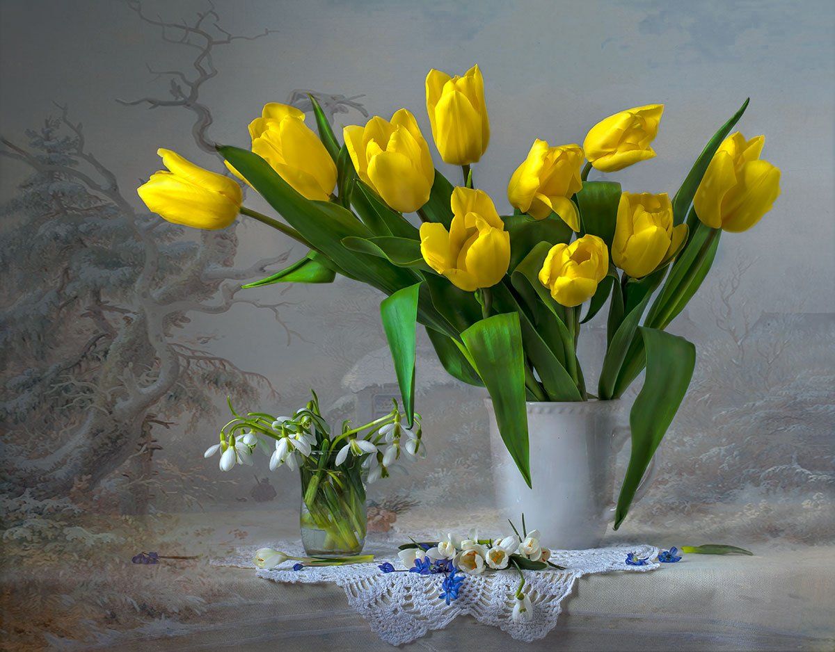 весенний натюрморт с жёлтыми тюльпанами,художественное фото,искусство,цветы., Людмила Костюченко