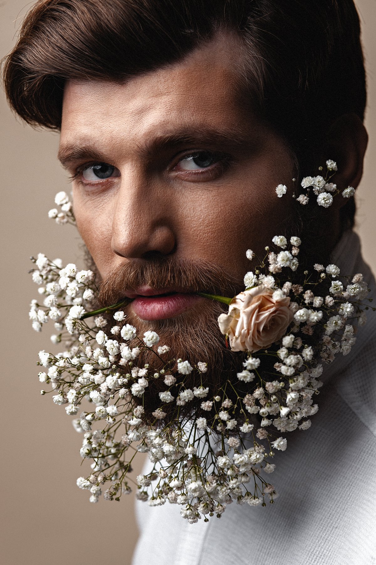 мужской портрет, парень, борода, мужчина, цветы, роза, бьюти, Никита Чурсин