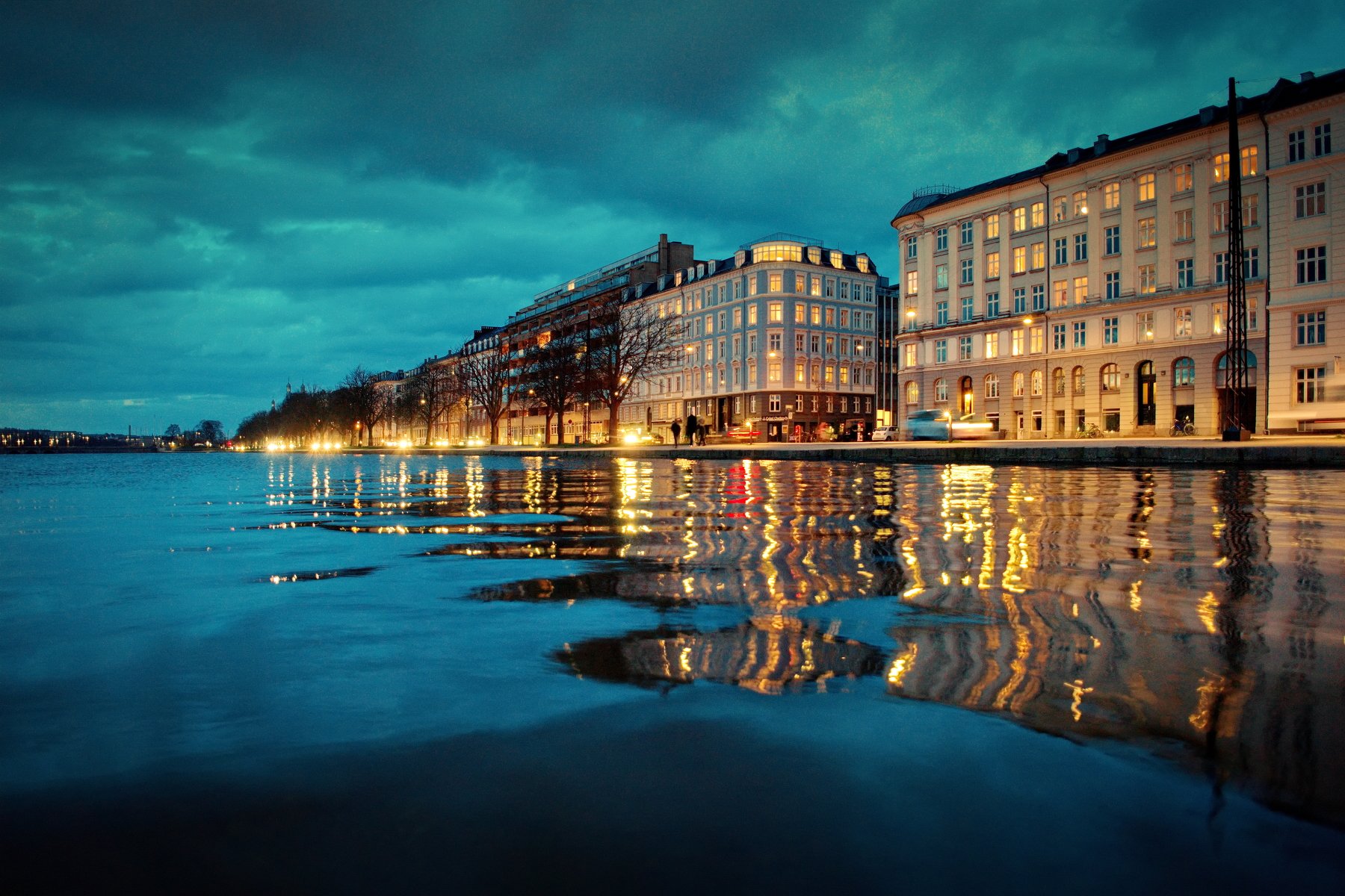 Copenhagen, Danmark, night, lake, ja