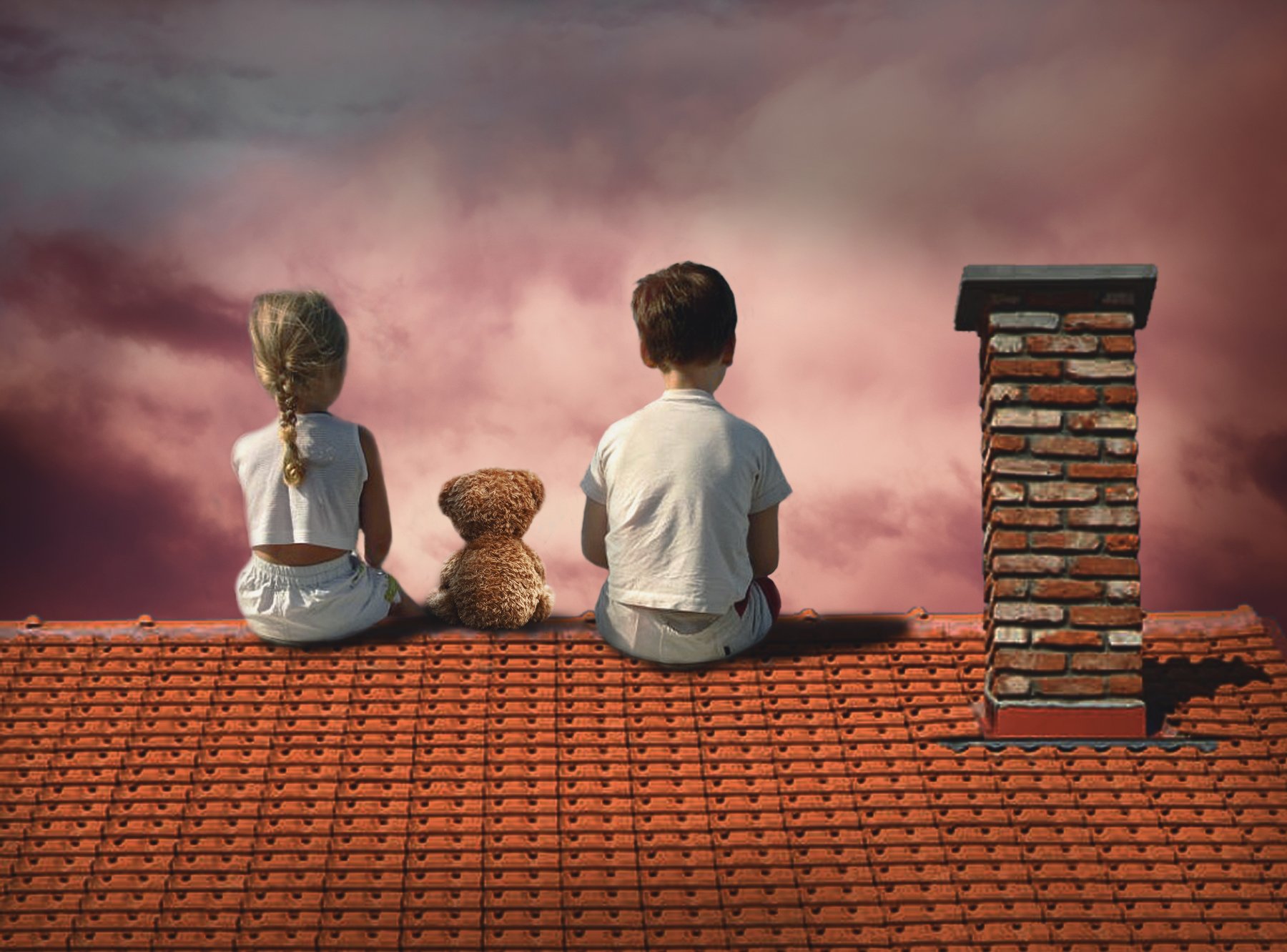 дети, крыша, игрушка, облака, Sergii Vidov