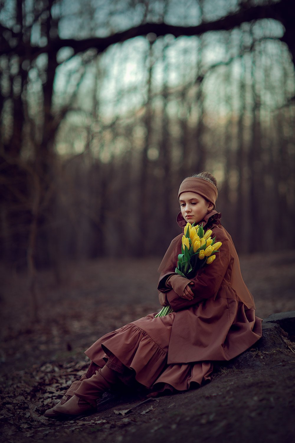 девочка, весенняя фотосессия, весна, лес, фотосессия на природе, детский фотограф, тюльпаны, Катрин Белоцерковская