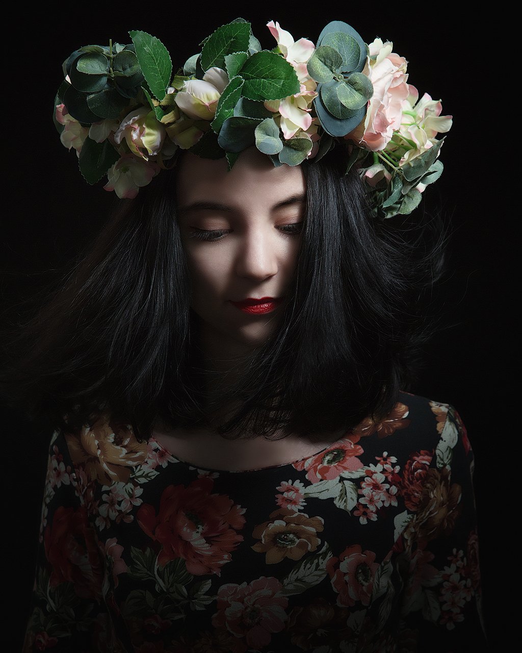девушка, венок, цветы, брюнетка, платье, волосы, , Дарья Комарова