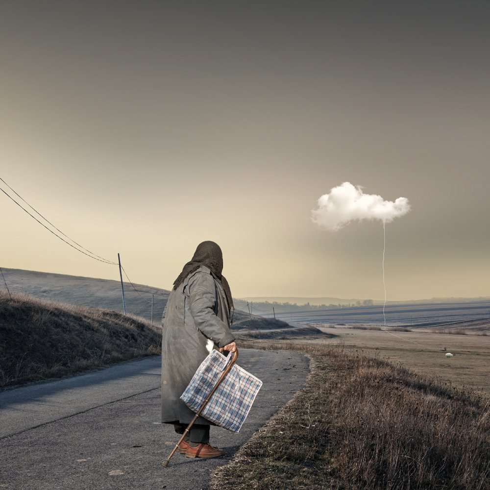 old, road, woman, cloud, country, sheep, Caras Ionut