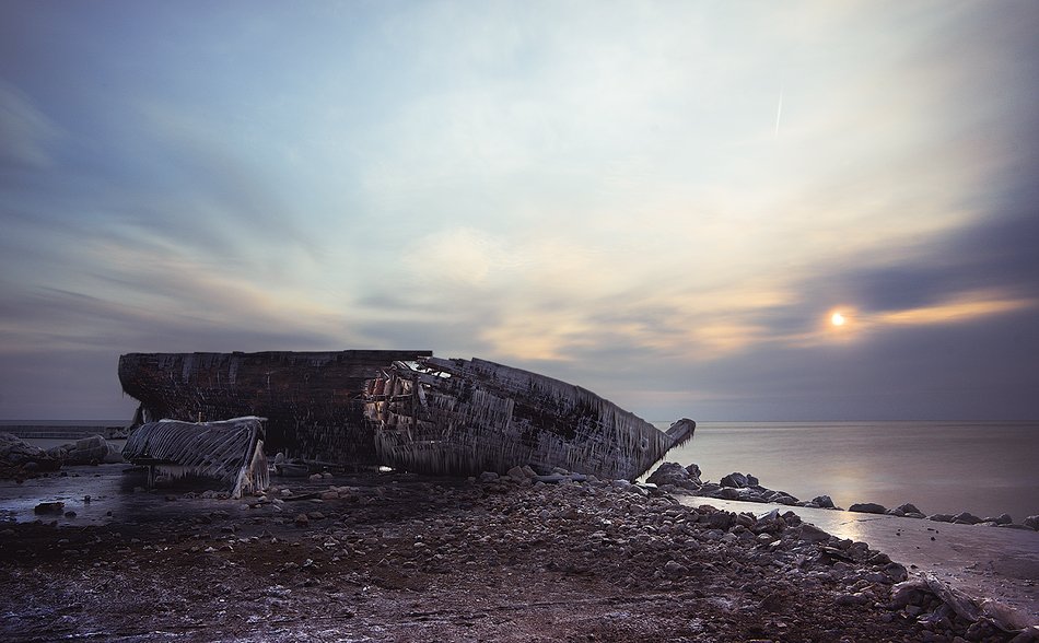 старый, судно, лед, море, Simeon Kolev