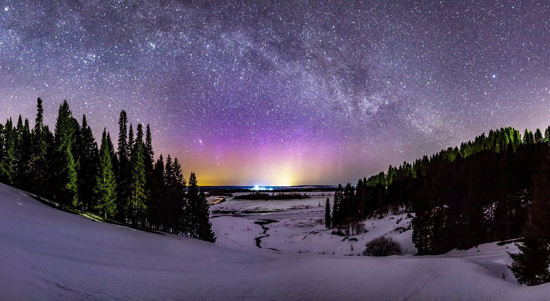 звезды, млечный путь, ночь, астрофото, река, северное сияние, Андрей Козлов