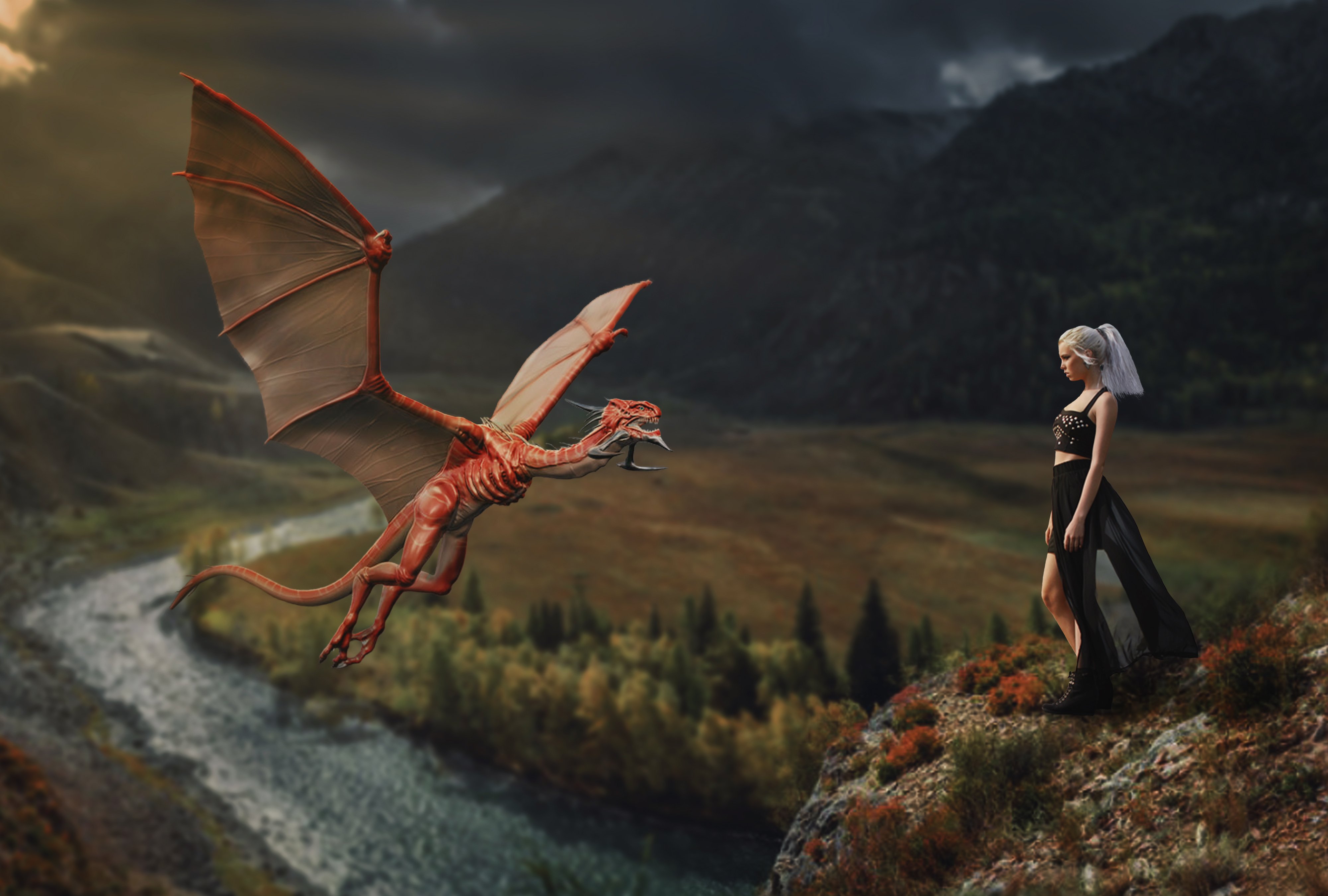 девушка, дракон, горы, Sergii Vidov