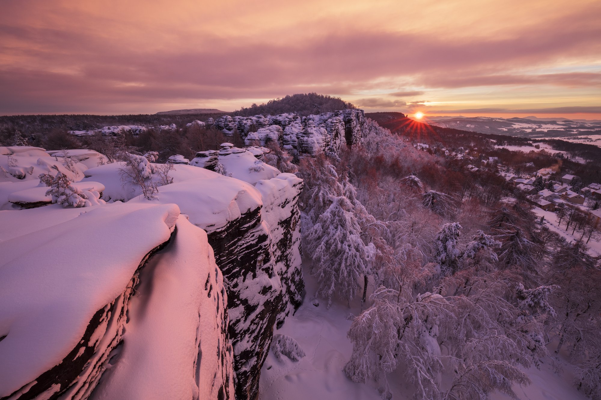 morning, snow, light, winter, elbe sandstone mountains, czech republic, czechia, trees, clouds, nature, Martin Rak