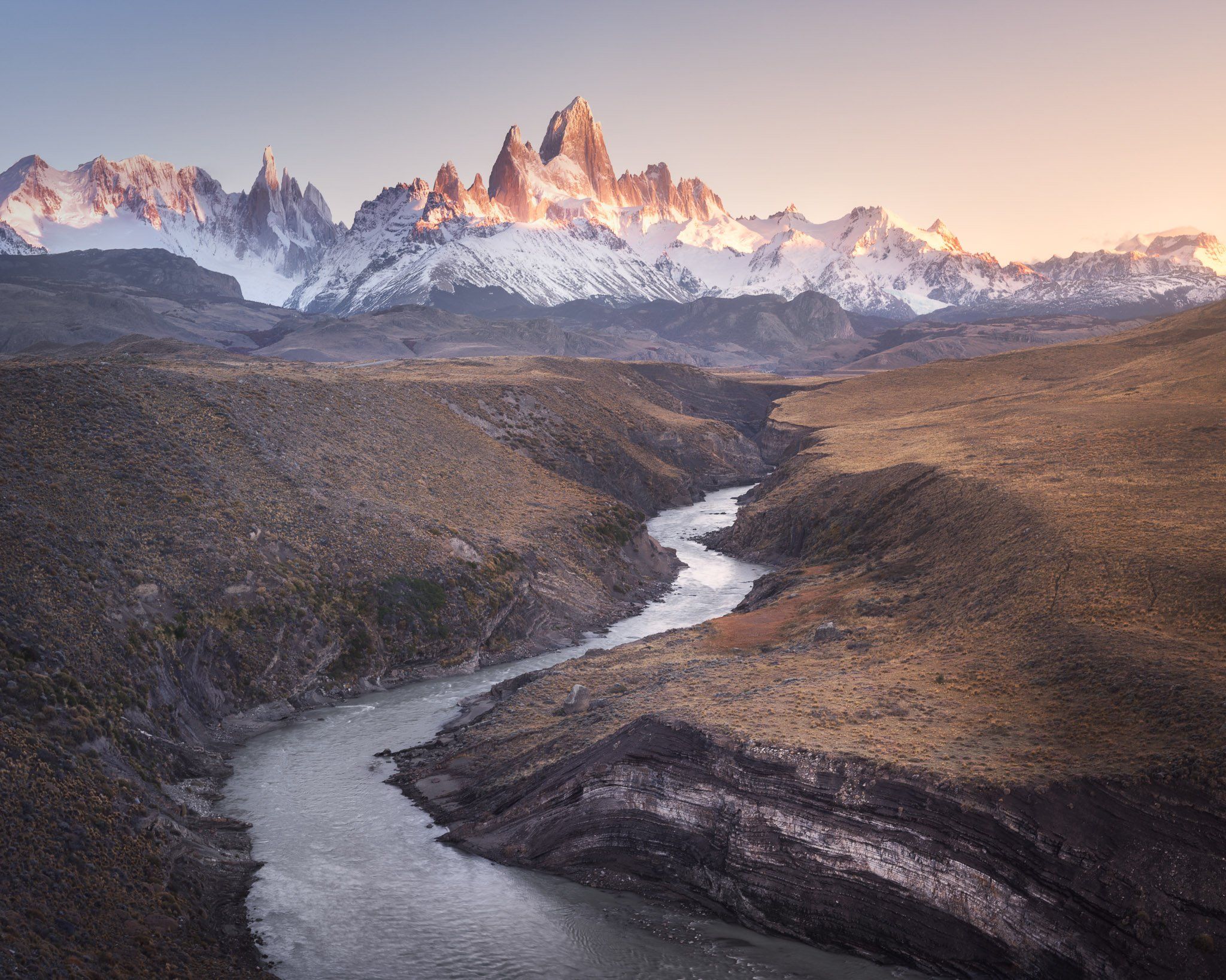 america, andes, argentina, autumn, beautiful, blue, canyon, cerro, chalten, el, fitz, fitzroy, glaciares, glacier, gorge, granite, hiking, iconic, landmark, landscape, monte, morning, mount, mountain, national, nature, outdoor, panorama, park, patagonia, , Andrey Omelyanchuk