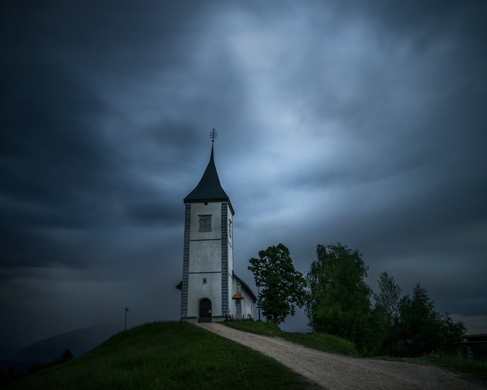 landscape nature scenery chapel church clouds blue bluehour mountain slovenia, Александър Александров