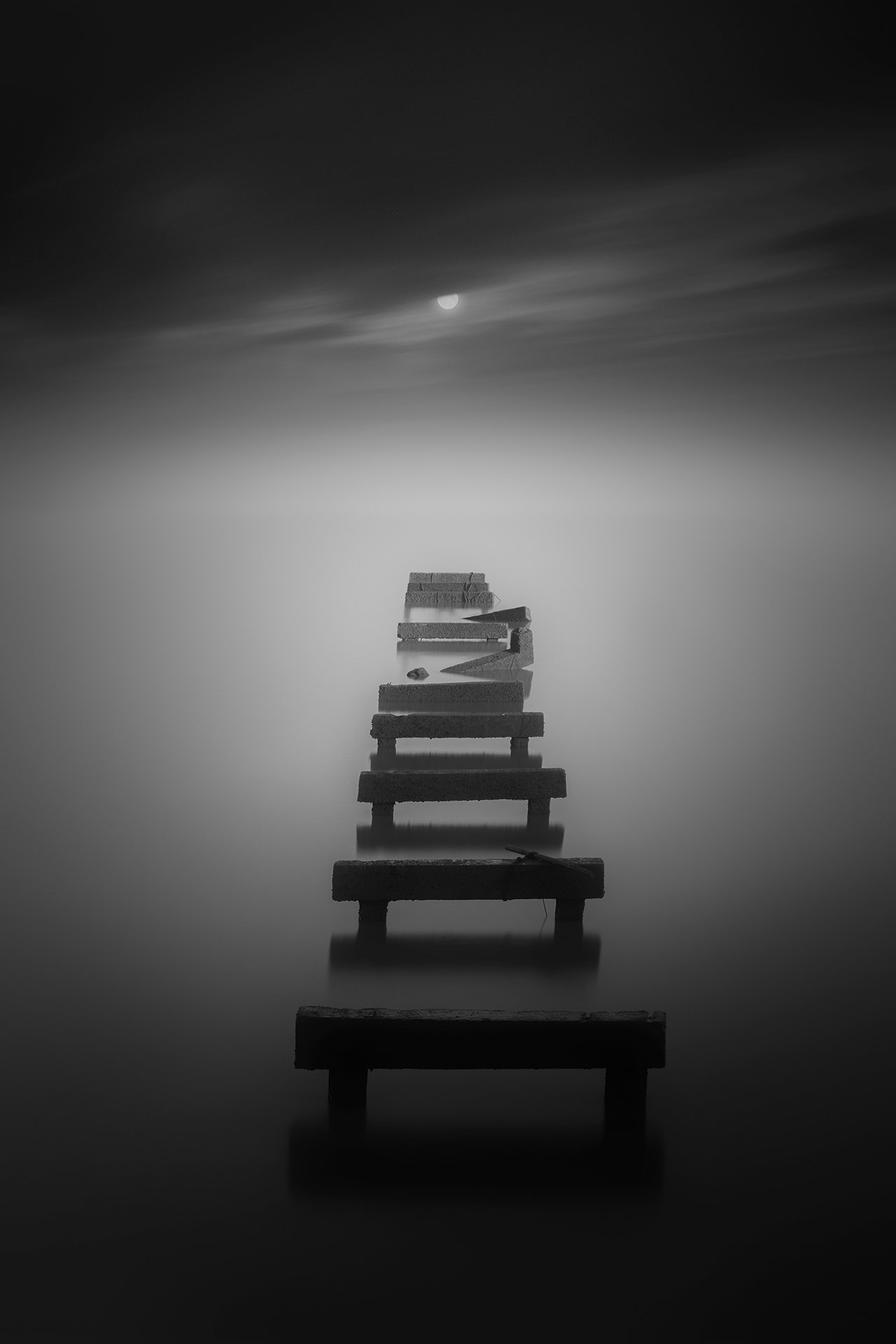 black & white,landscapes,reef,sea,travel,light and shadow,wenzhou,china,moon,night,  Xiaolei Yang