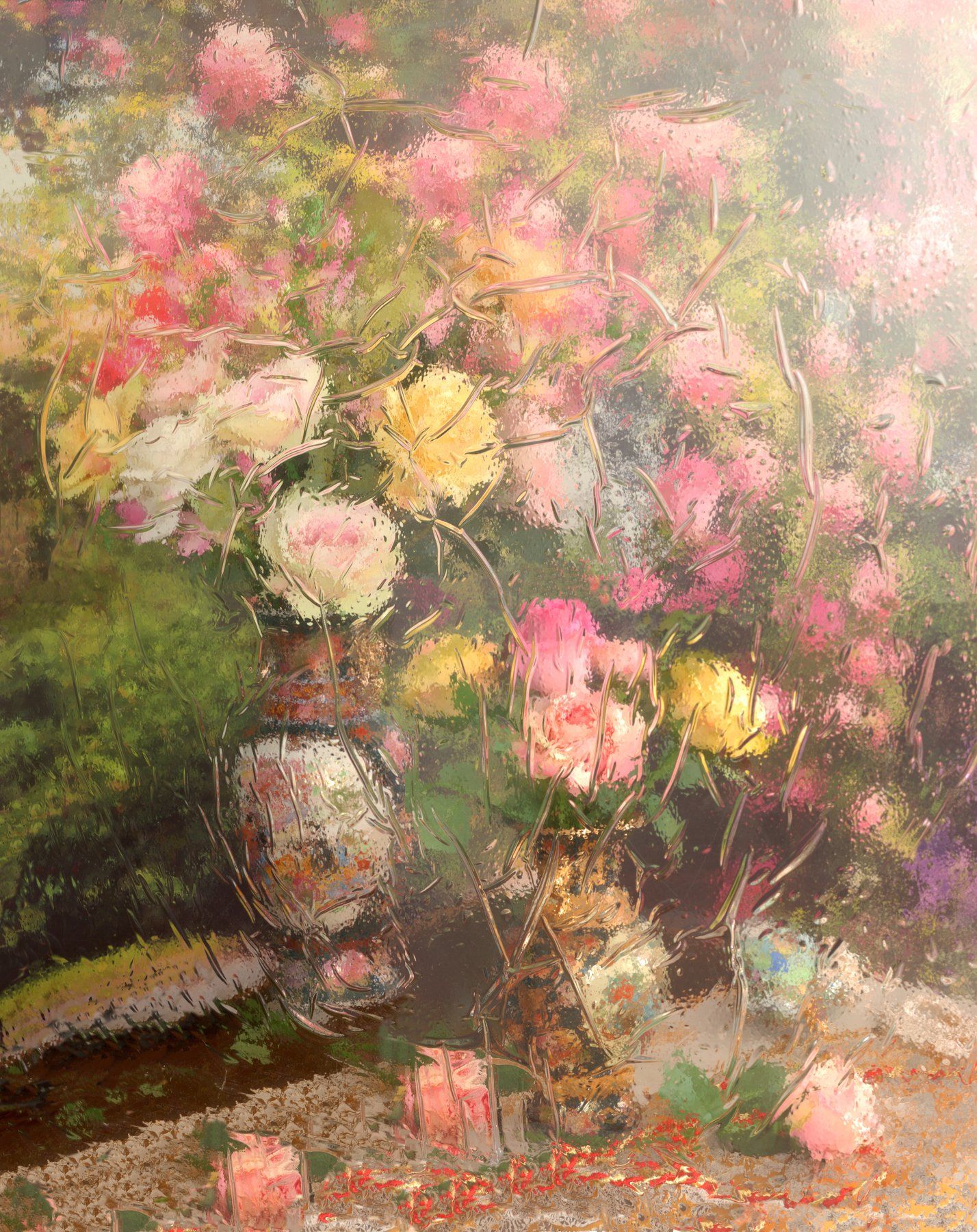 цветы, отражение, розы, акварель, лето, настроение, букет, Андрей Морозов