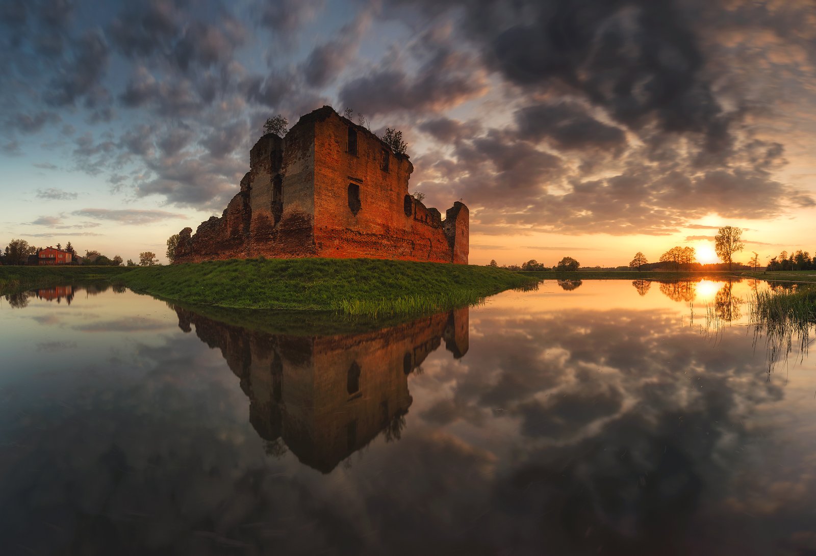 ruins, sunset, castle, reflections, poland, landscape, sky,  clouds, Bartłomiej Kończak