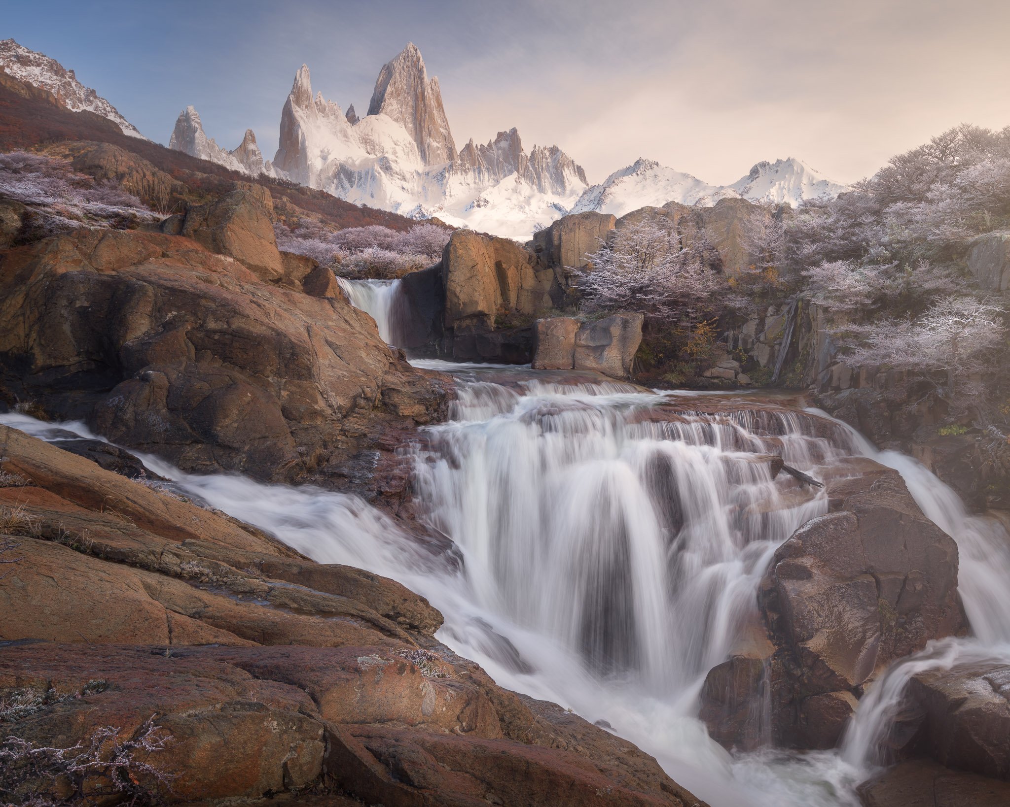 america, andes, argentina, autumn, beautiful, blue, canyon, cascada, cascade, chalten, clouds, el, fitz, fitzroy, frost, glaciares, glacier, gorge, granite, hiking, landmark, landscape, monte, morning, mount, mountain, national, nature, outdoor, park, pat, Andrey Omelyanchuk