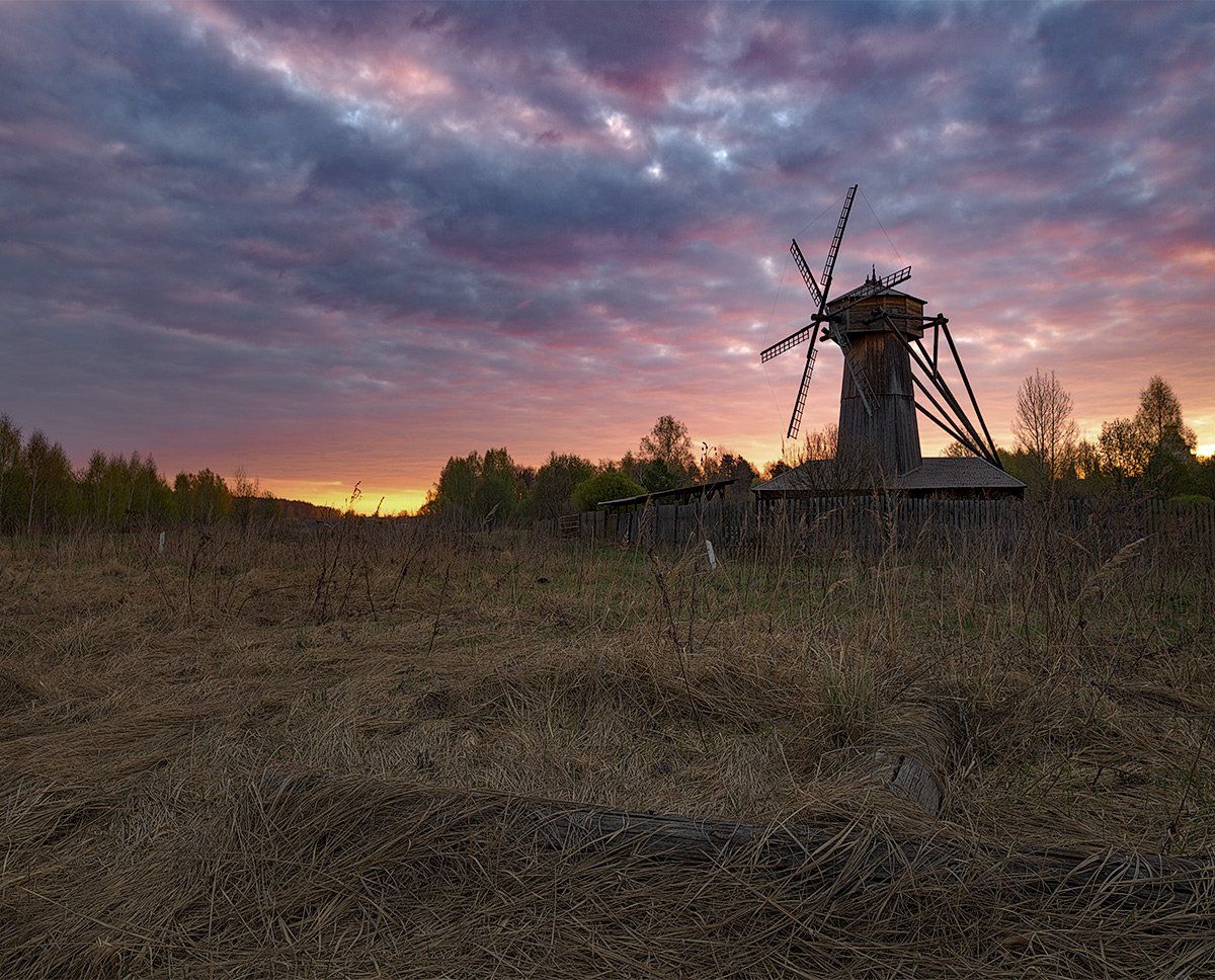 sky, morning, windmill, Emelyanov Alex